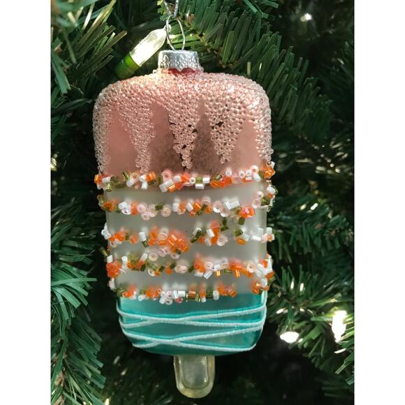 Ice Cream Bar Ornament Glass Pink Blue Christmas Beaded Treats Food Holiday - Picture 3 of 5